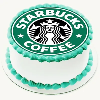 Green Coffee Star Logo Edible Icing PRE-CUT Cake Topper 3/4/5/8 INCH CIRCLE • £3.68