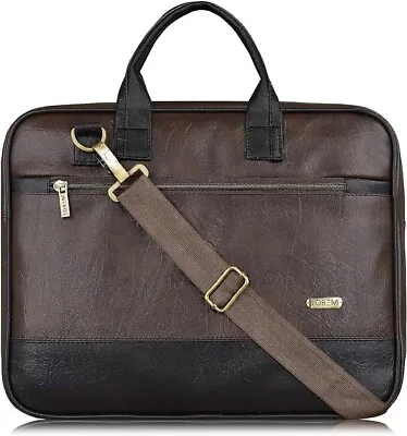 Coffee Black Faux Leather Briefcase Office Laptop Bag 15.6 Inch Water Resistant • £19.99