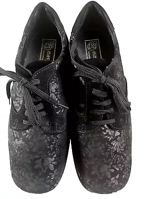 Womens  Easy B - Shoes Leather Size UK 7 Wide Fit Black Subtle Shimmer Floral  • £12.50