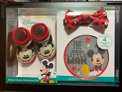 Disney Mickey Mouse Baby Sock Bow Tie & Milestone Sticker Set NIB Infant Boy • $12.99