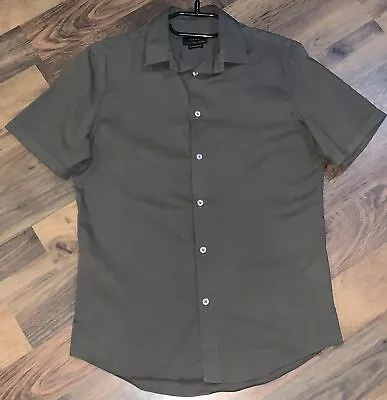 Mens ZARA Khaki Green Short Sleeve Shirt Super Slim Fit Size Medium Pit2Pit 19” • £4.99
