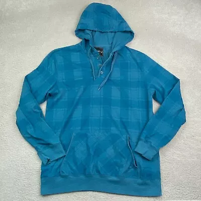 Matix Hoodie Men Medium Blue Plaid Henley Lightweight Embroidered Logo Skater • $17.97