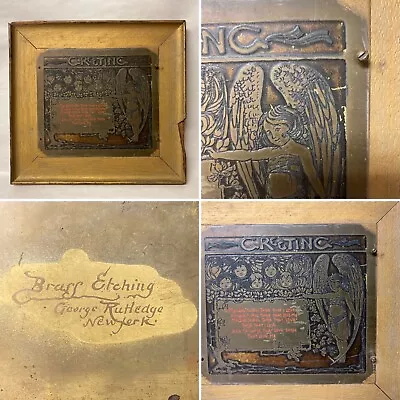 Antique George Rutledge Brass Etching Greeting Arts & Crafts Framed • $49.95