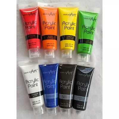 Work Of Art - Acrylic Paints Tube 120ml / 14 Colours / Pallet / Brushes Set • £1.99