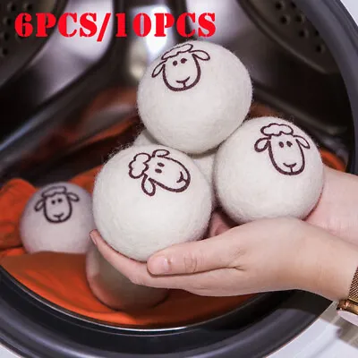 Reusable Wool Tumble Dryer Balls Natural Laundry Pactical Clean Set Washing Tool • £4.53