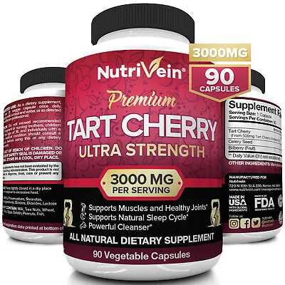 $18.99 • Buy Nutrivein Tart Cherry Capsules 3000mg - 90 Vegan Pills - Supports Uric Acid 