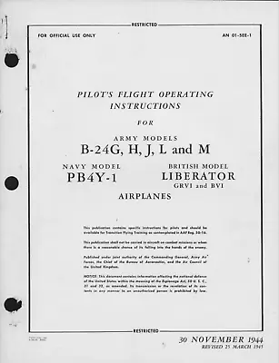 215 Page 1945 B-24G -H -J -L -M  PB4Y-1 GRV1 Liberator AN 01-5EE-1 Manual On CD • $24.99