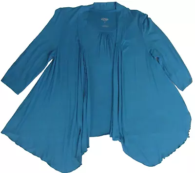 Victor Alfaro Open Front Cascading Cardigan Teal Gem Size M NWT $50 • $14.99