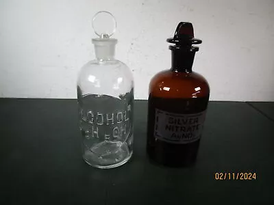 VTG Wheaton Lab Glass ALCOHOL C2 H5 OH Jar & Silver Nitrate Jar • $59.98