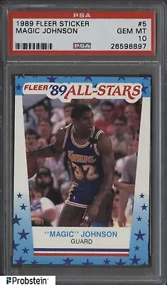 1989 Fleer Basketball Sticker #5 Magic Johnson Lakers HOF PSA 10 GEM MINT • $87.63