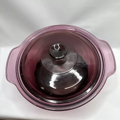 Corning Vision Ware 3.5L Cranberry Glass Dutch Owen With Lid Teflon Bottom • $23