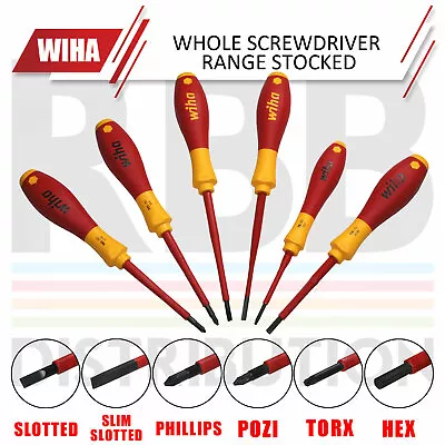 WIHA Electrician Screwdrivers VDE Slotted PH1 PH2 Phillips PZ1 PZ2 Pozi Torx Hex • £6.99