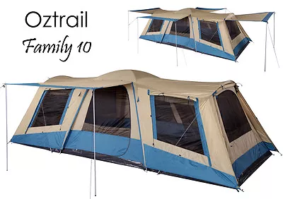 OZTRAIL FAMILY 10 Person (3 ROOM) Dome Family Tent - Sleeps 10 • $289.95