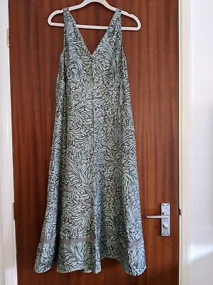 £7.99 • Buy Monsoon Silk Dress Pale Green & Beige Art Deco Print Fit & Flare 14 VGC Wedding 