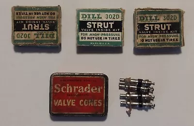 3 Vintage DILL 302D Strut Valve Inside Kit + Schrader Valve Cores In Tin • $24.95
