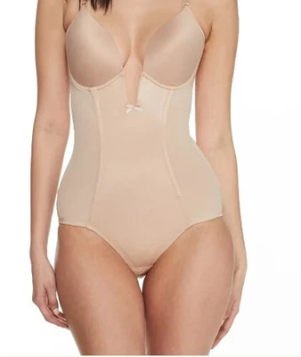 $17.84 • Buy Va Bien Womens Ultra Lift Plunge Satin Panel Bodysuit Beige 36E 36DD DEFECT 1500