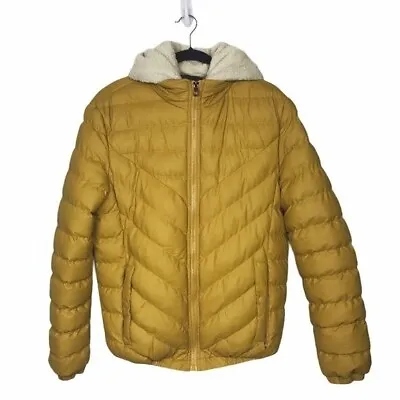 Marigold Yellow Hooded Shearling Convertible Puffer Jacket XL • $65