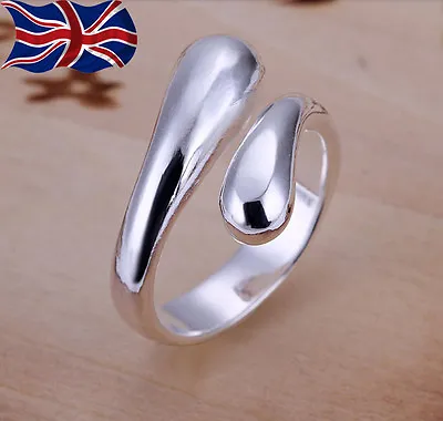 925 Sterling Silver Adjustable Ring Teardrop Thumb Finger Band Ring UK • £3.69