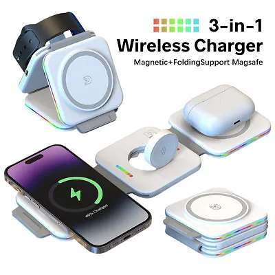 3 In 1 Mag Safe Wireless Charger Fast Charging Station Pad Foldable For IPhone • $26.64