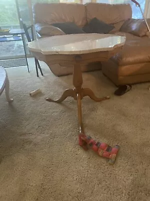 Antique Walnut Side Table With Drawer And Hexagon Italian Marble Top - So Nice.. • $340