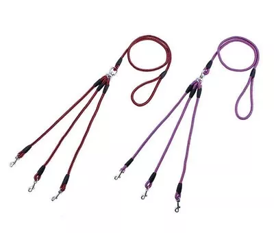 3 Ways Nylon Braided Pet Walking Leash Lead Dog Coupler Leash For 3 Dogs • £11.88