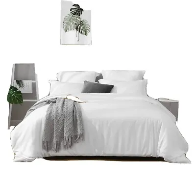 Duvet Covers Queen Size Comforter Cover With Zipper And 2 Pillow Shams White • £21.75