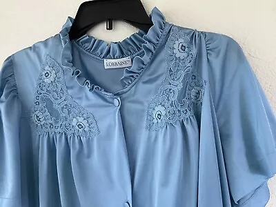 Vintage  Lorraine Peignoir Lingerie Gown Robe Blue Nylon 1980s Made In USA Sz M • $10.90