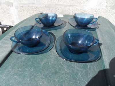 Lot De 4 Tasses En Verre Vert VERECO – Style Vintage Années 70, Fabriqué En France, Occasion En Bon état