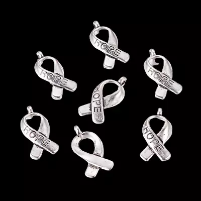 Breast Cancer Awareness Hope Ribbon Tibetan Silver Alloy Charms • £2.50