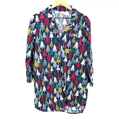 HANNA ANDERSSON Cotton Flannel Night Shirt Sleep Nightgown Christmas Tree XS • $22.50