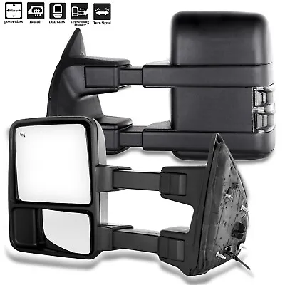 Pair Tow Mirrors For 08-16 Ford F250 F350 Super Duty Power Heated Smoke Signal • $105.99