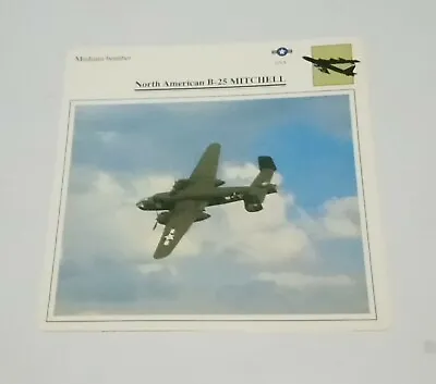 Usa North American B 25 Mitchell Medium Bomber Military Aircraft Card 1988 Ch Us • £4.99