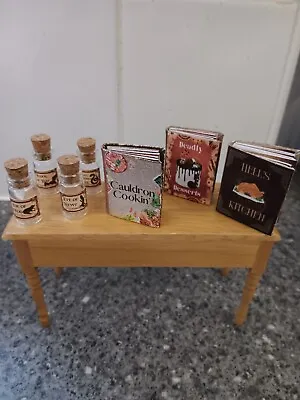 Dolls House Miniature Witchcraft Cookbooks X3 Potion Bottles X4 Bundle Handmade • £1.50