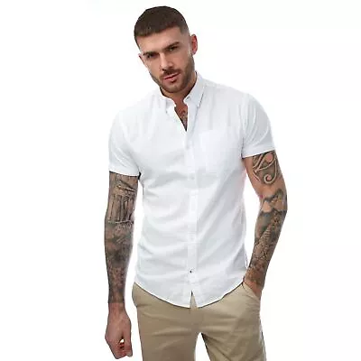 Men's Shirt Jack Jones Oxford Cotton Short Sleeve Button Up In White • £19.99