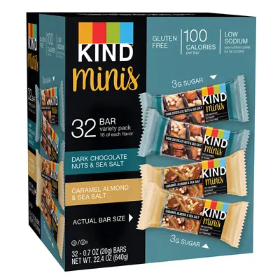 $21 • Buy KIND Minis Variety Pack, Dark Chocolate Nuts & Sea Salt + Caramel Almond (32 Pk)