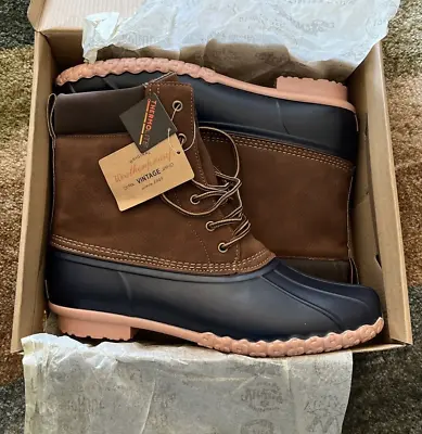 Weatherproof Vintage Adam II Duck Boots Mens 13M Tan Navy Faux Leather Shoes NWB • $26