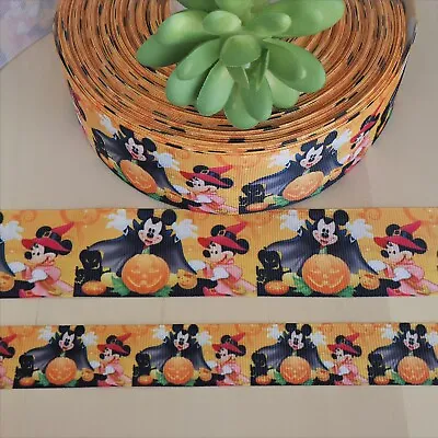 7/8 & 1.5  (1 YD) Mickey Mouse Halloween Grosgrain Ribbon Dracula Pumpkins  • $1.20