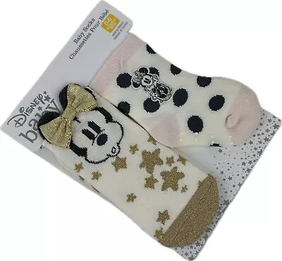Disney Store Baby 2 Pk Multicolor Crew Cotton Glitter Minnie Mouse Socks 0-6 MO • $19.95