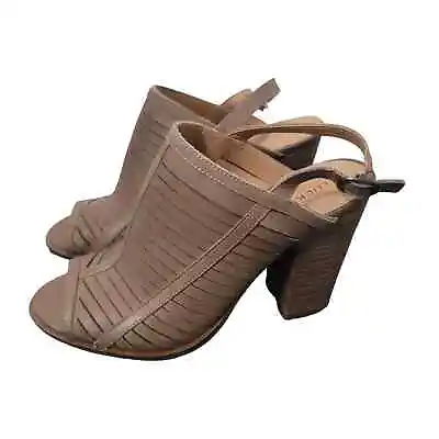 Lucky Brand Lialor Sandals Size 7.5 Tan Block Heel Leather Cage Mule Slingback • £28.39