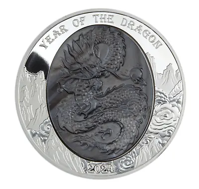 DRAGON Mother Of Pearl Lunar Year 5 Oz Silver Coin $25 Solomon Islands 2024 • $500.42