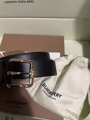 £145 • Buy BURBERRY - Belt - Black Leather - Gold Mini Logo TB Buckle 20mm Width New&Tags