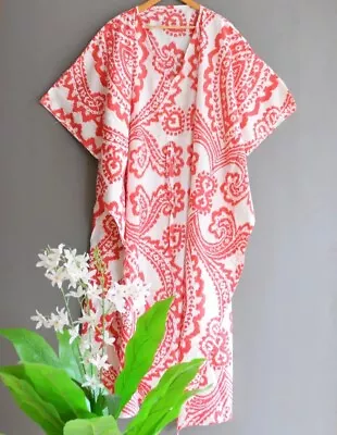$43.51 • Buy Indian Floral Orange Cotton Kaftan Night Maxi Dress Gown Nightwear Kaftan Dress