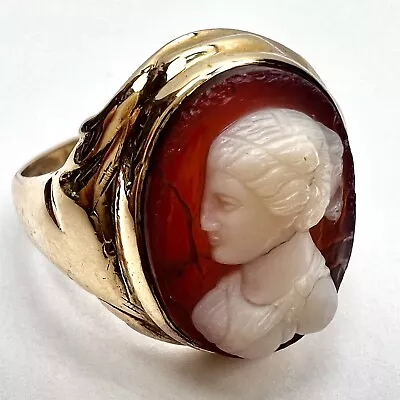 Antique 10k Solid Yellow Gold Cameo SA Ring Size 9.5 5.86g • $289