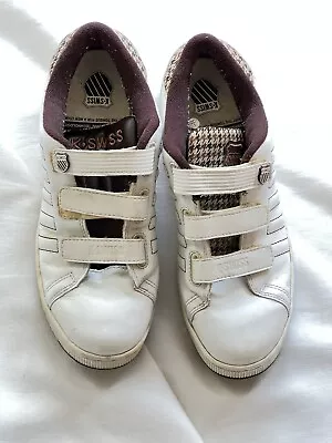 K SWISS White Leather Reversible Tongue Technology Sneakers Trainers Size 9.5 • $49.95