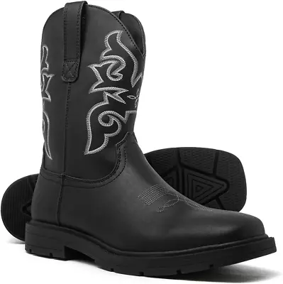 Mens Square Toe Embroidered Durable Western Work Rodeo Cowboy Boots • $82.99