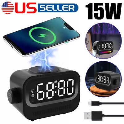 Smart Night Light Bluetooth Speaker Wireless Charger RGB Alarm Clock LED Lamp US • $32.29