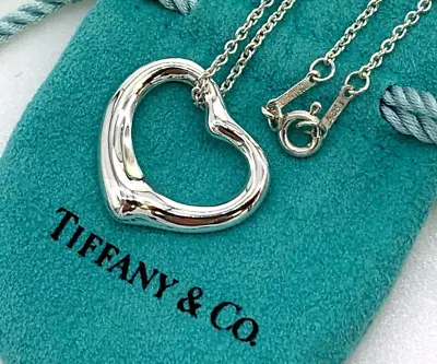 TIFFANY&Co. Elsa Peretti Open Heart /M Necklace Pendant Silver 925 Authentic • $158.99