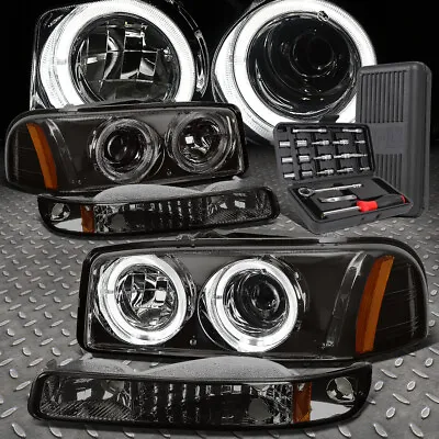 For  99-06 Gmc Sierra Led Halo Projector Headlight Bumper Lamps+tool Set Smoked • $118.88