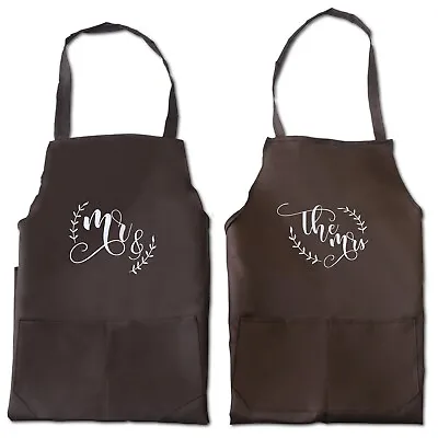 NEW Mr And Mrs Aprons Brown One Size Wedding Dress Cover Anniversary Gifts • £16.40
