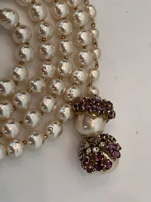 Sign Miriam Haskell Huge Pearls Baroque Huge Purple Rhinestone Necklace Jewelry • $9.99